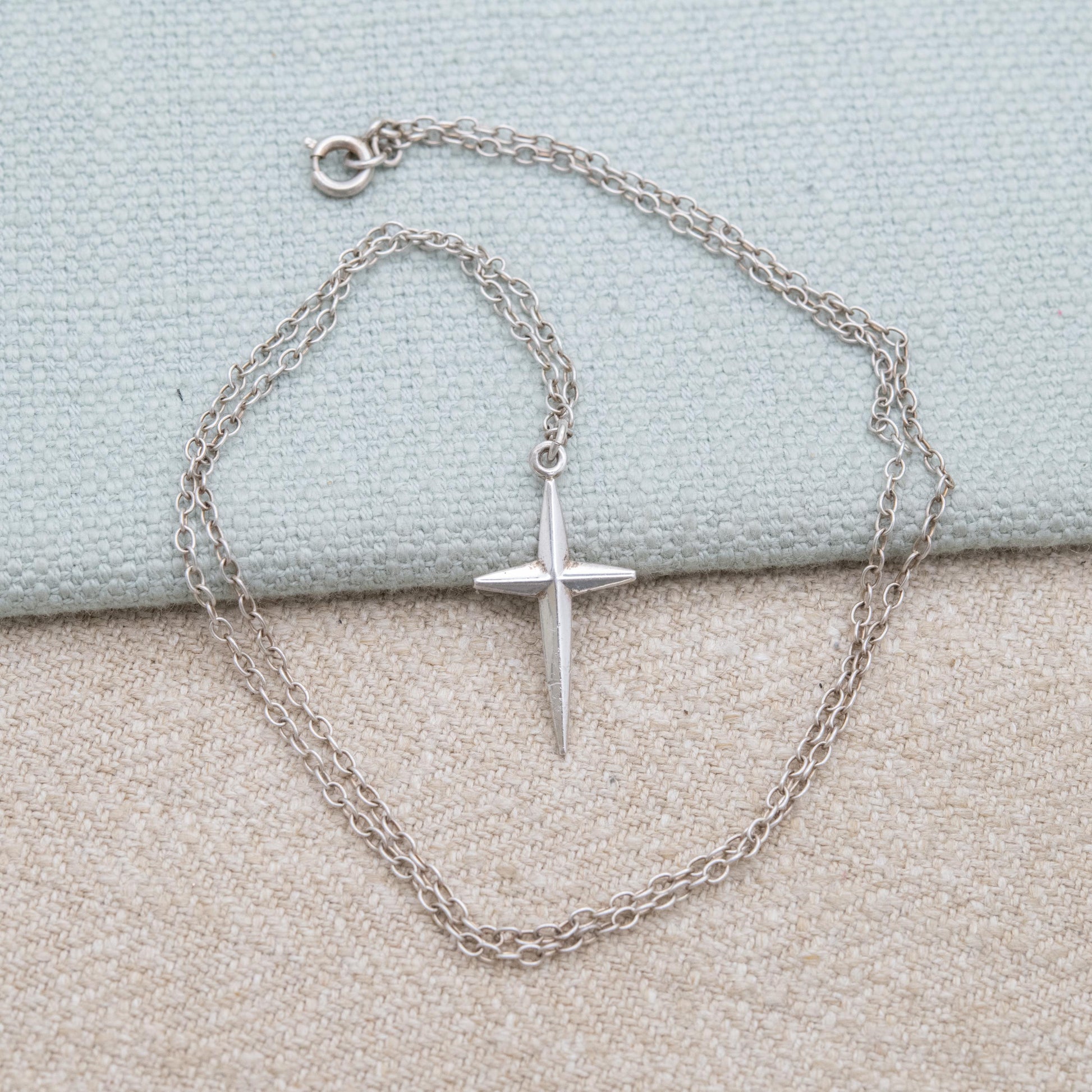 Vintage Sterling Silver Cross Pendant on a Curb Link Chain Necklace