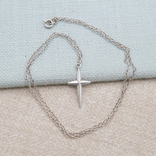 Vintage Sterling Silver Cross Pendant on a Curb Link Chain Necklace