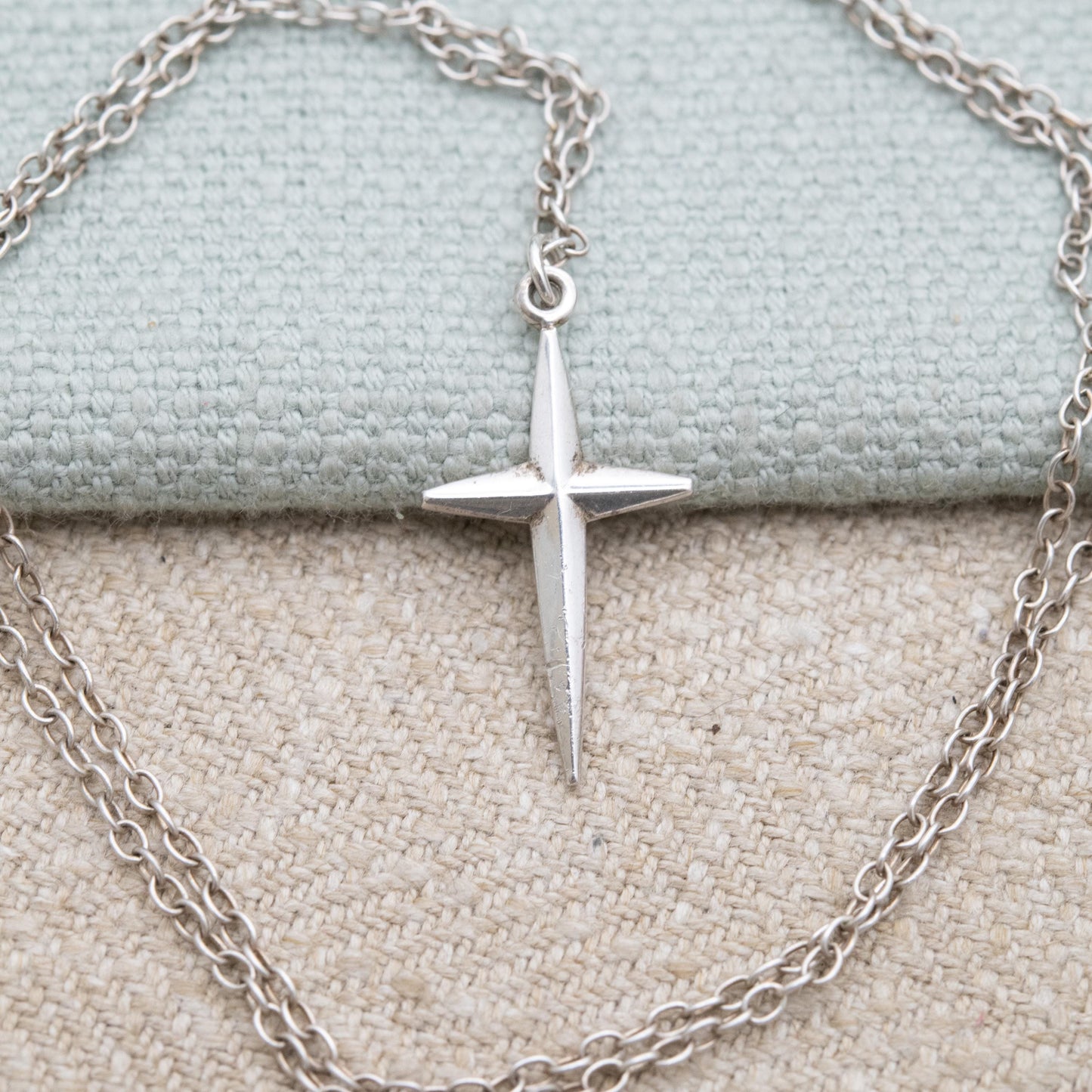 Vintage Sterling Silver Cross Pendant on a Curb Link Chain Necklace