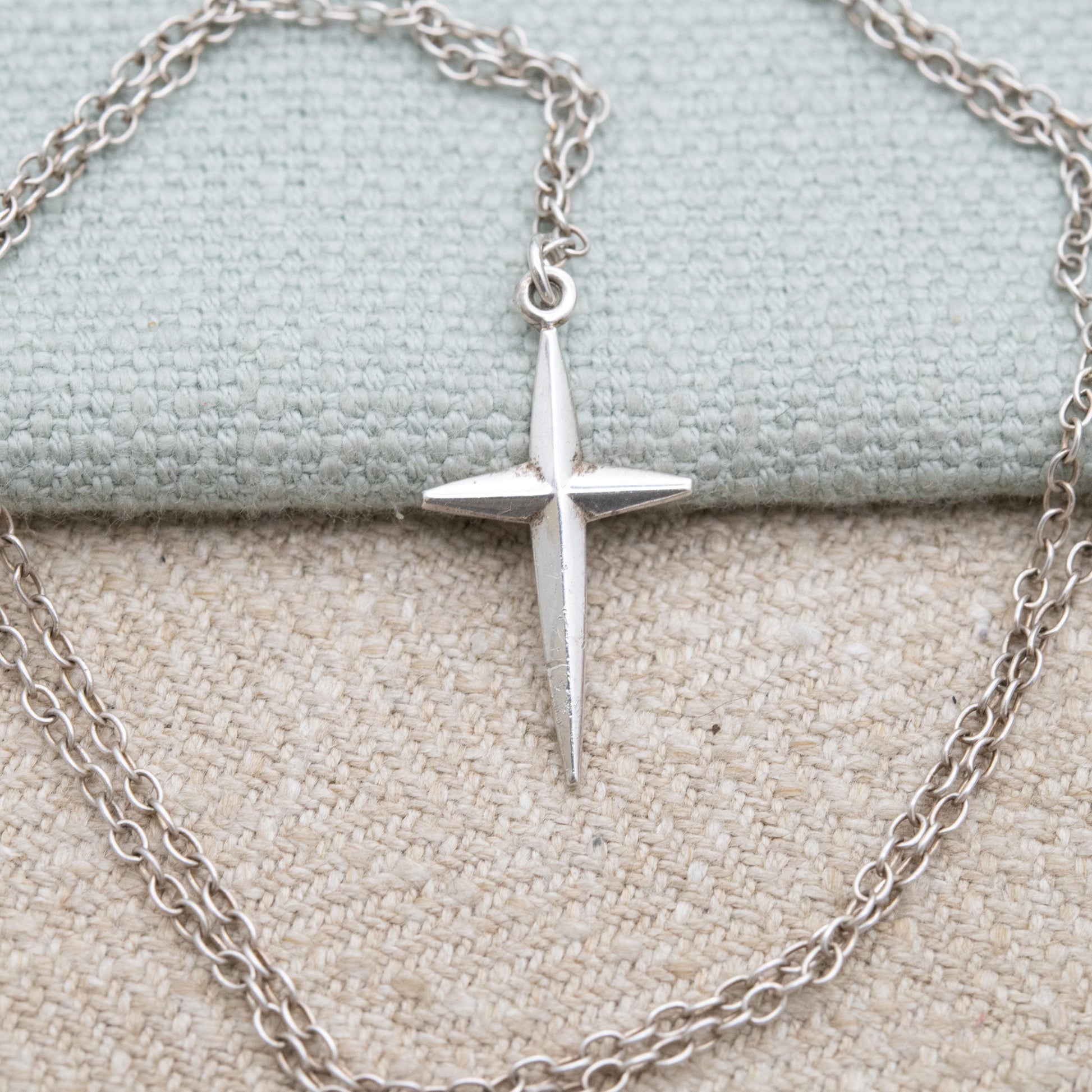 Vintage Sterling Silver Cross Pendant on a Curb Link Chain Necklace