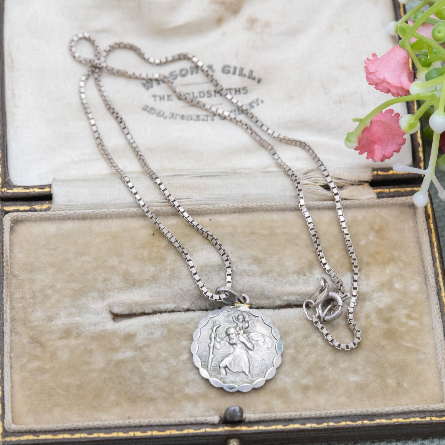 Vintage Sterling Silver St. Christopher Pendant and Box Link Necklace 1976 - Patron Saint of Travelling | Christian Religious Jewellery Gift