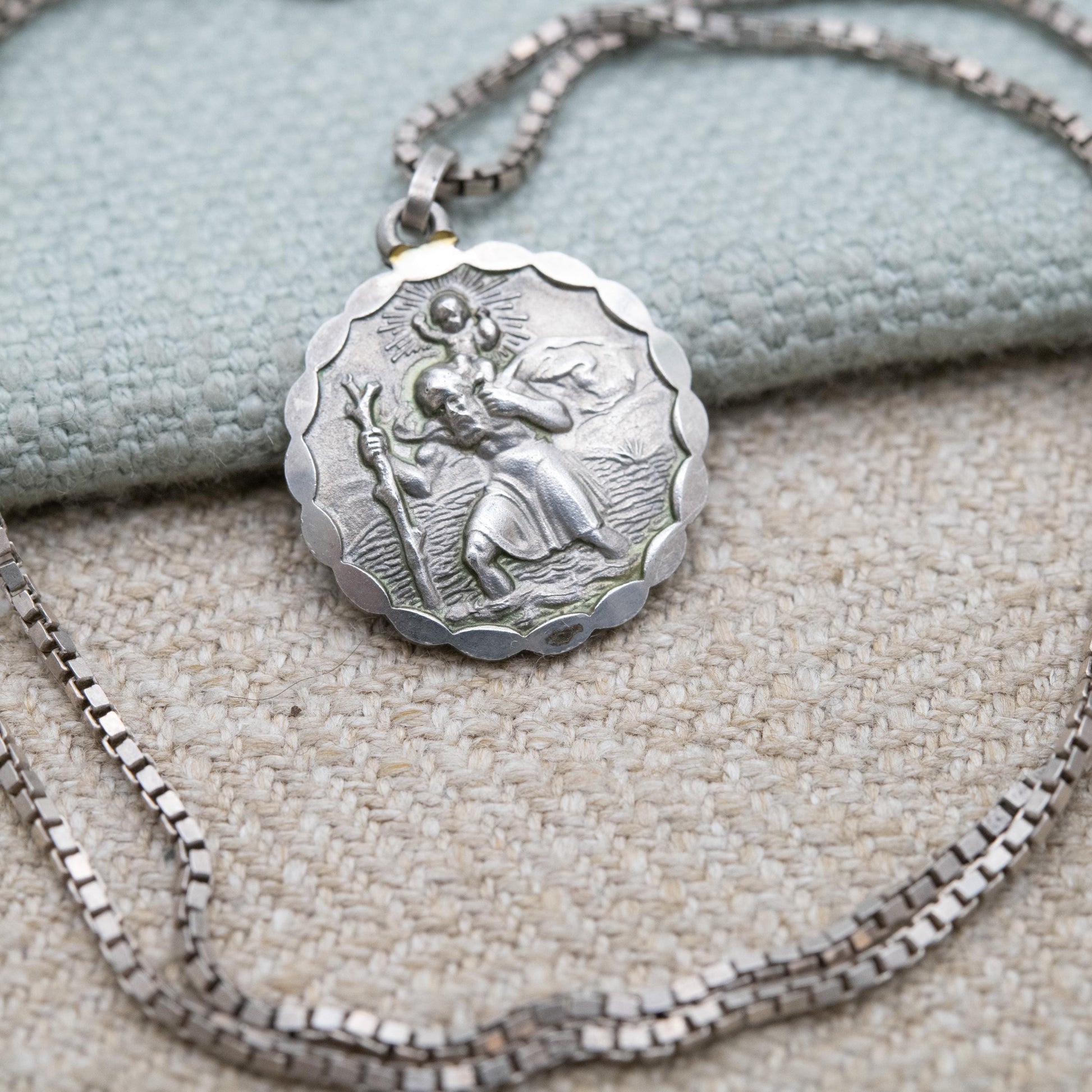 Vintage Sterling Silver St. Christopher Pendant and Box Link Necklace 1976 - Patron Saint of Travelling | Christian Religious Jewellery Gift