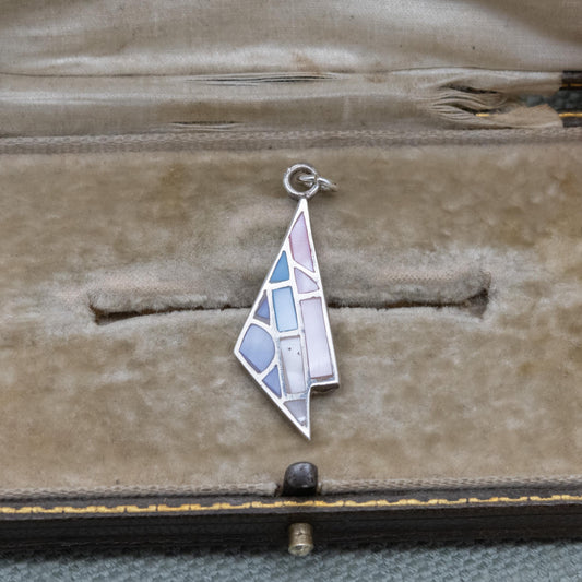 Vintage Sterling Silver Mother of Pearl Pendant - Pretty Silver Gift Necklace with Simple Triangular Geometric Shape