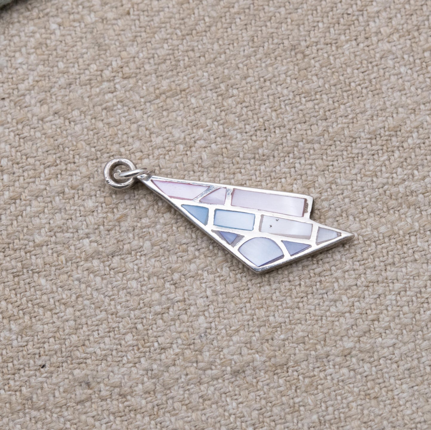 Vintage Sterling Silver Mother of Pearl Pendant - Pretty Silver Gift Necklace with Simple Triangular Geometric Shape