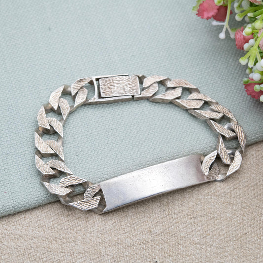 Vintage Sterling Silver Chunky ID Bracelet 1979 - Heavy Flat Curb Links | Unisex Bracelet | Unisex Jewellery Gift for Him