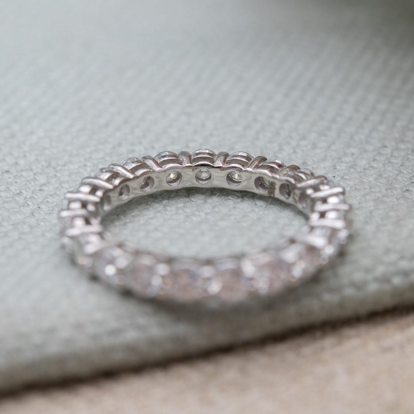 Sterling Silver CZ Eternity Ring - Y2K Sparkly Stacking Band Ring Clear Stone Cubic Zirconia | UK Size - N 1/2 | US Size - 7