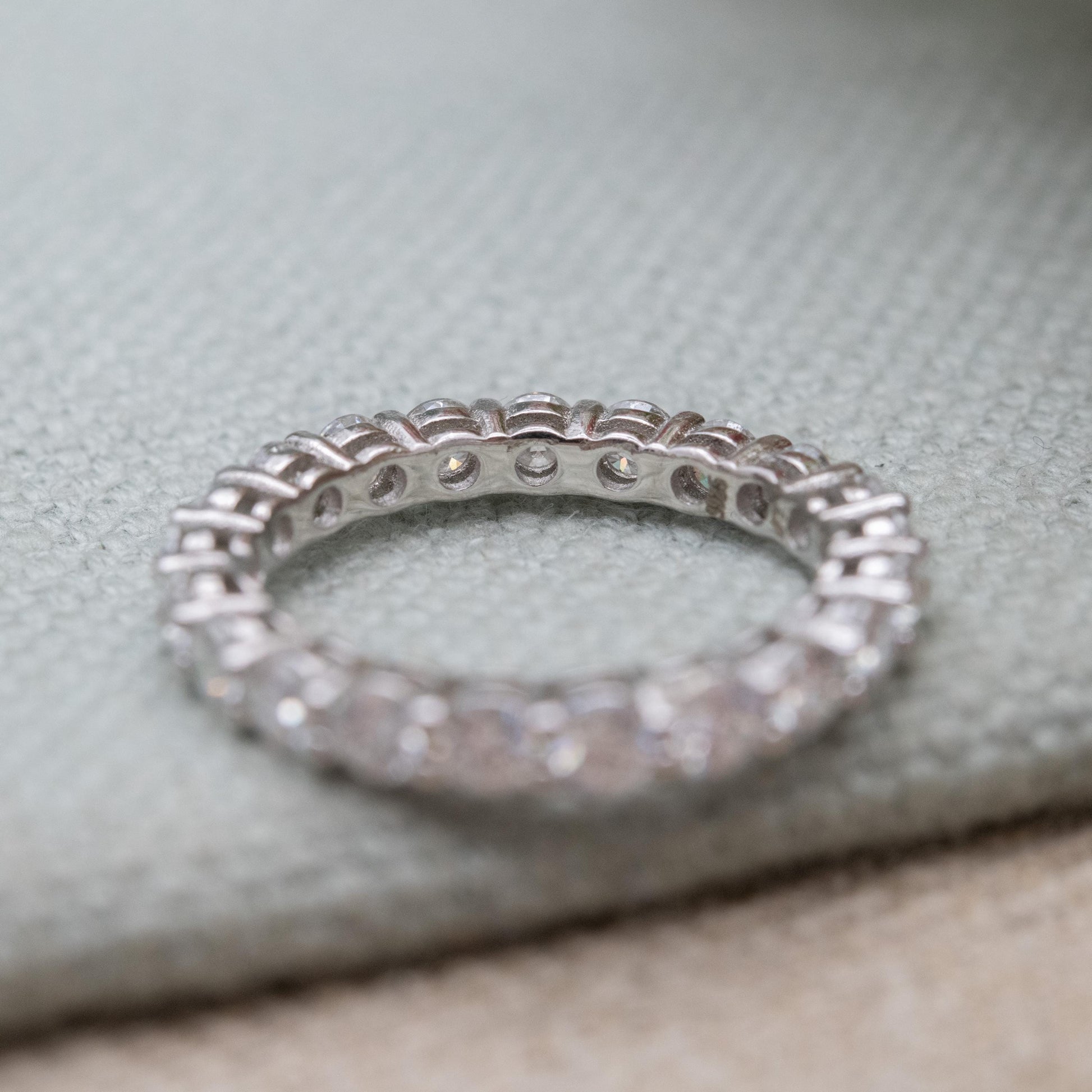 Sterling Silver CZ Eternity Ring - Y2K Sparkly Stacking Band Ring Clear Stone Cubic Zirconia | UK Size - N 1/2 | US Size - 7