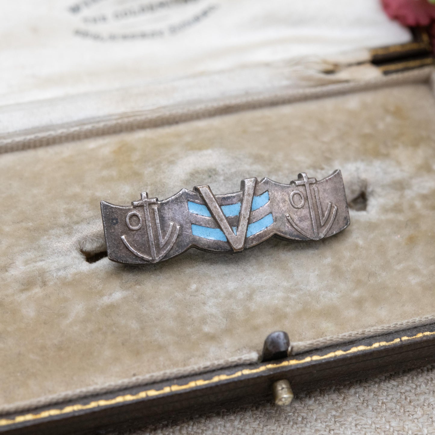 Vintage 1945 WWII Victory Day Royal Navy Enamel Sweetheart Brooch - British Army Collectable c. 1940s