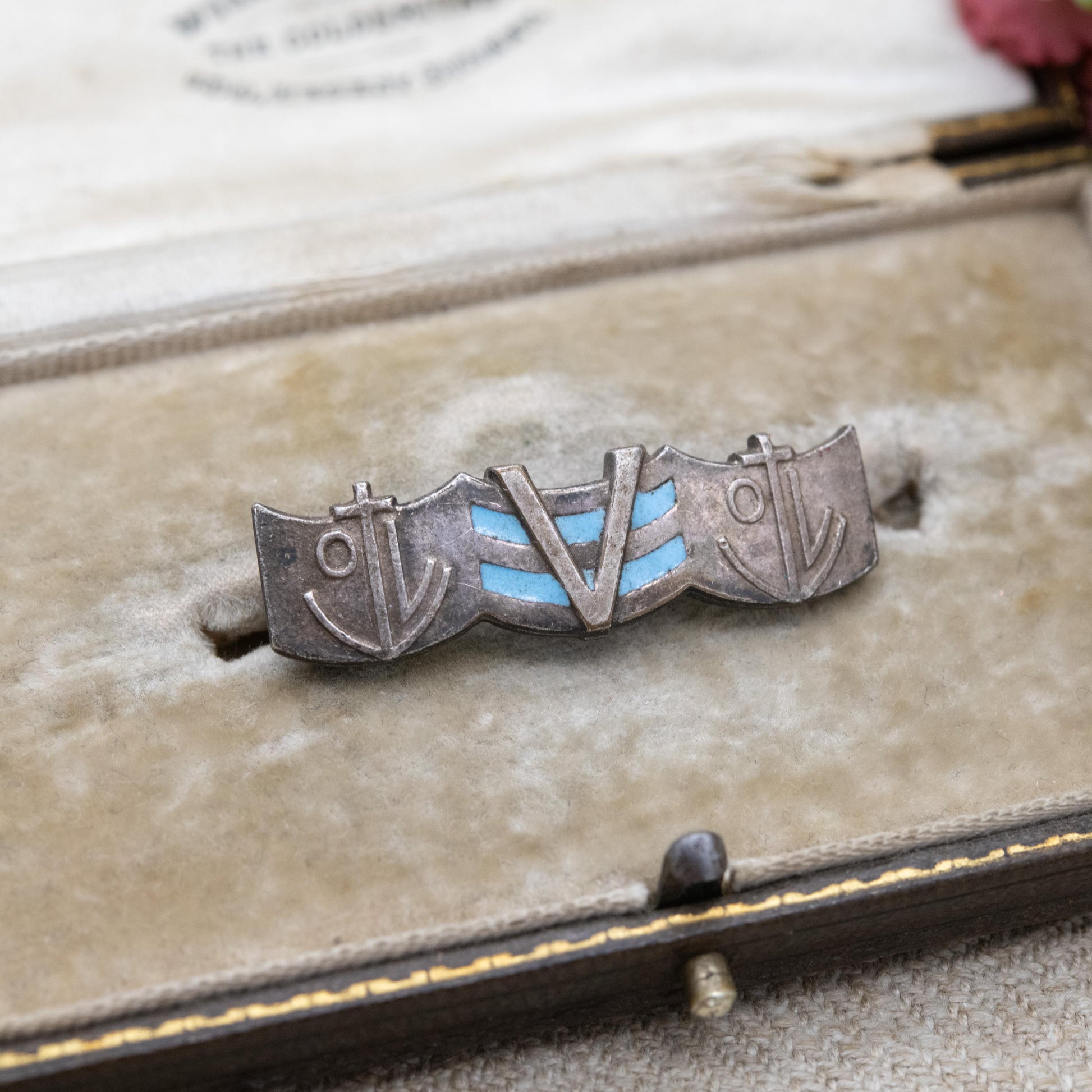Vintage 1945 WWII Victory Day Royal Navy Enamel Sweetheart Brooch - British Army Collectable c. 1940s
