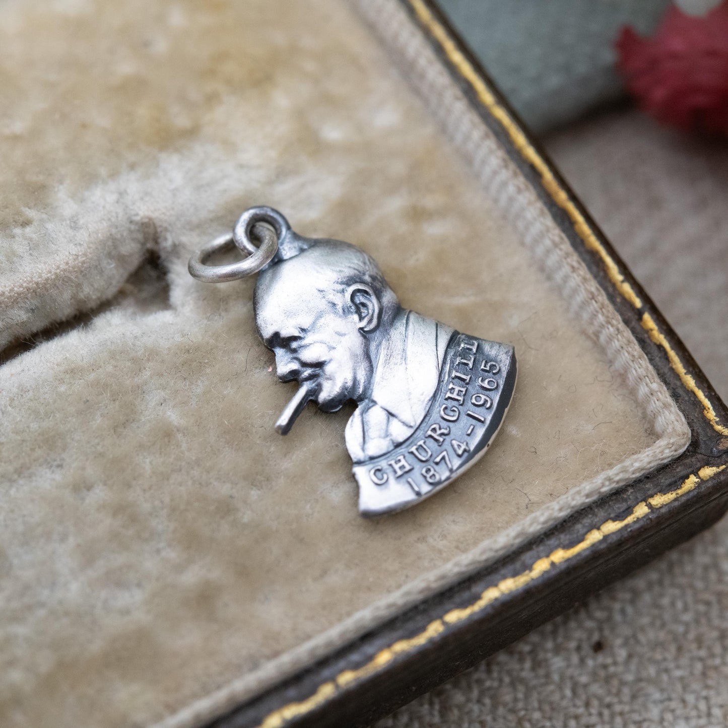 Vintage Sterling Silver Winston Churchill Charm c. 1960s - Commemorative British History Souvenir WWII Theme