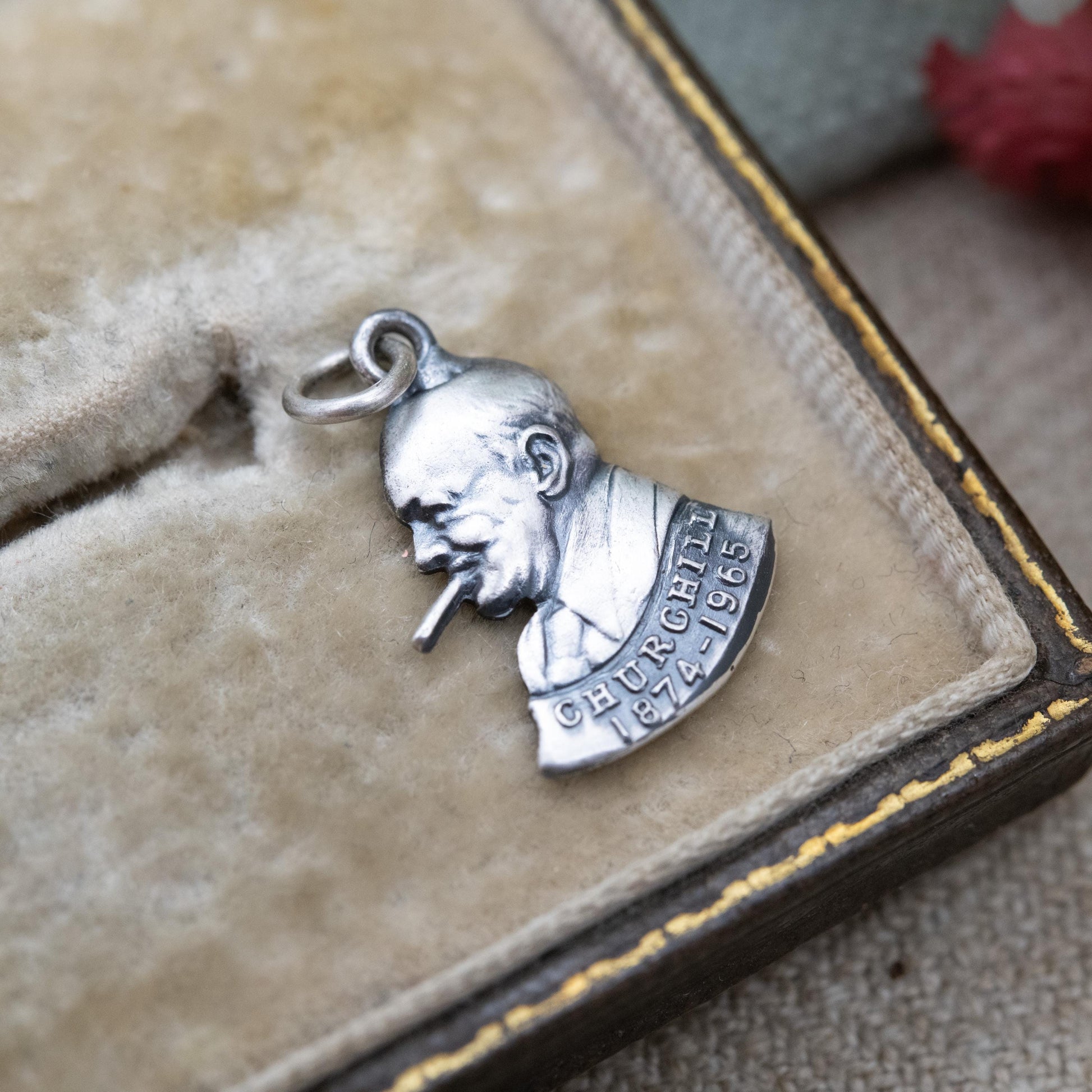 Vintage Sterling Silver Winston Churchill Charm c. 1960s - Commemorative British History Souvenir WWII Theme