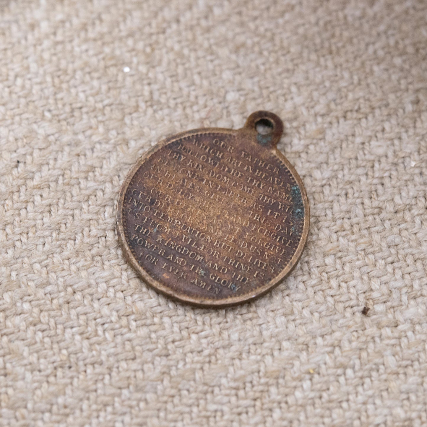 Vintage King George V Lord's Prayer Token Charm Pendant c. 1930s - Copper Coin with Miniature Text