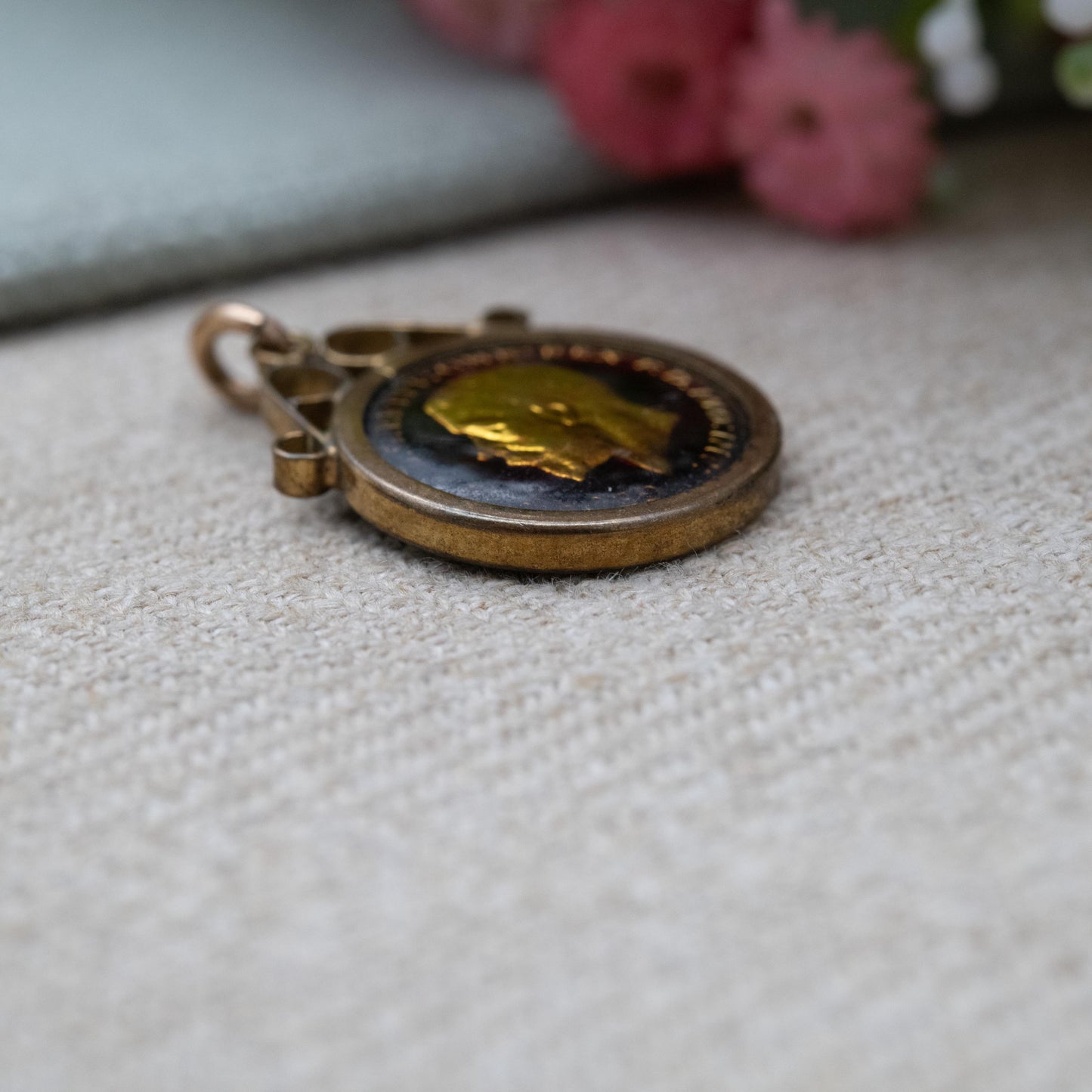 Vintage Enamel Silver 1931 George V Three Pence Coin Pendant in Sterling Silver Mount by Kollmar & Jourdan