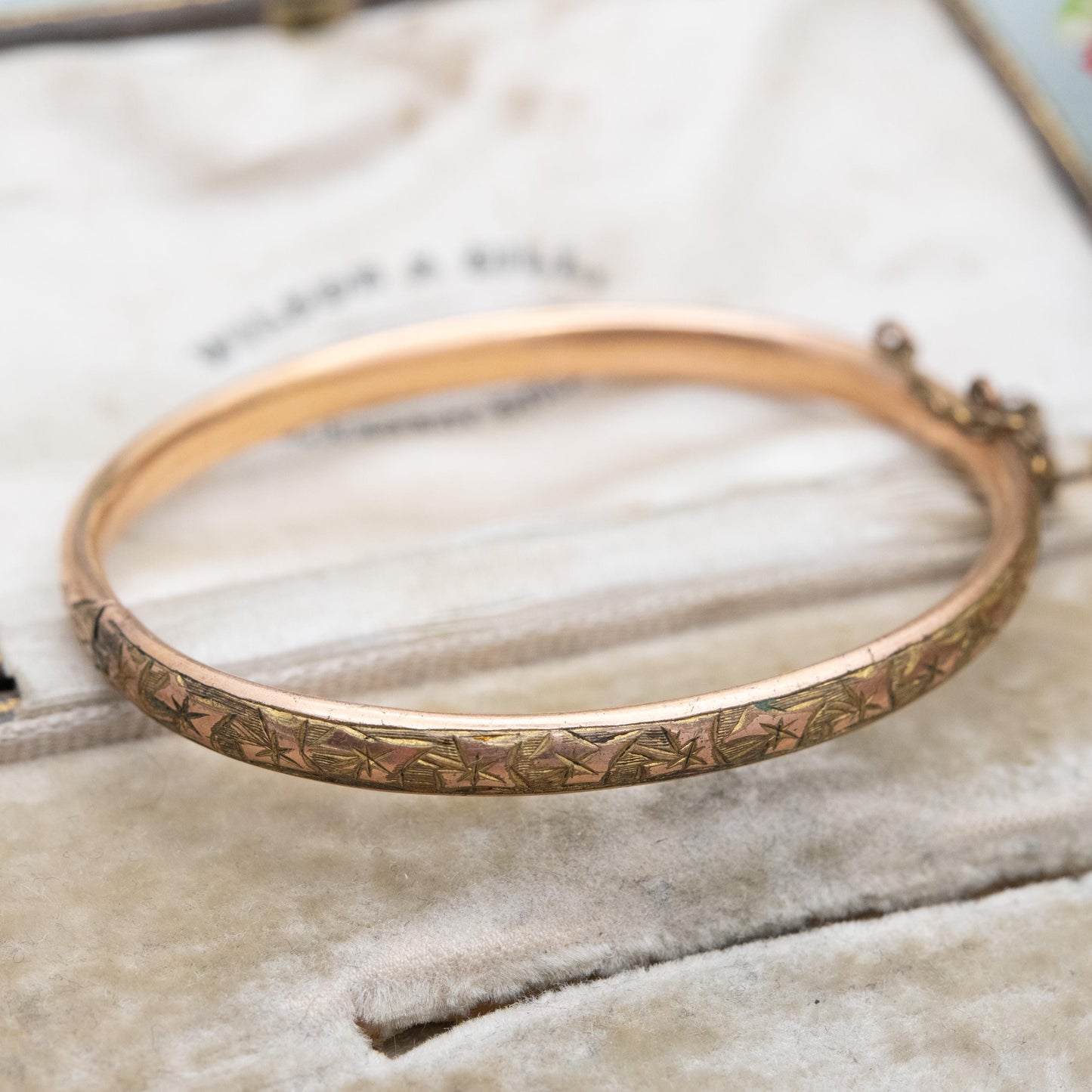 Antique Children's Rolled Gold Bangle Bracelet with Engraved Stars - Small Size