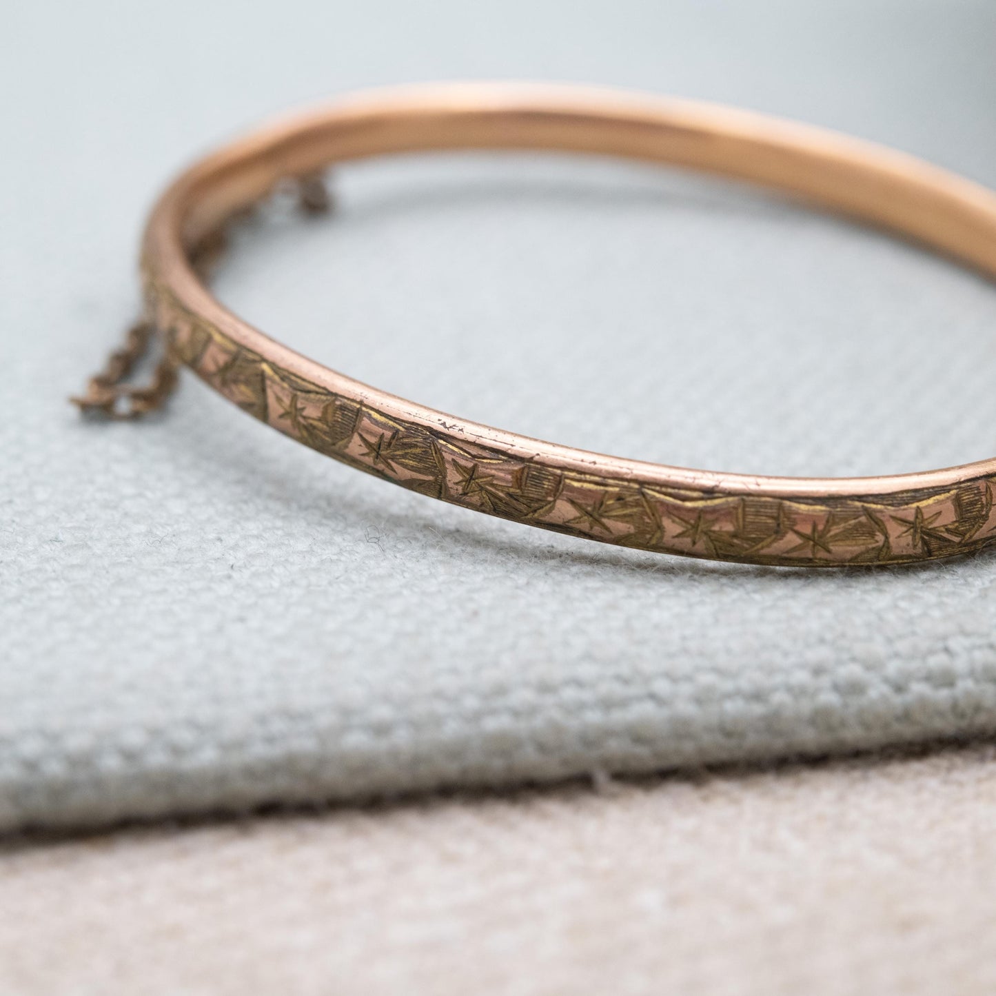 Antique Children's Rolled Gold Bangle Bracelet with Engraved Stars - Small Size