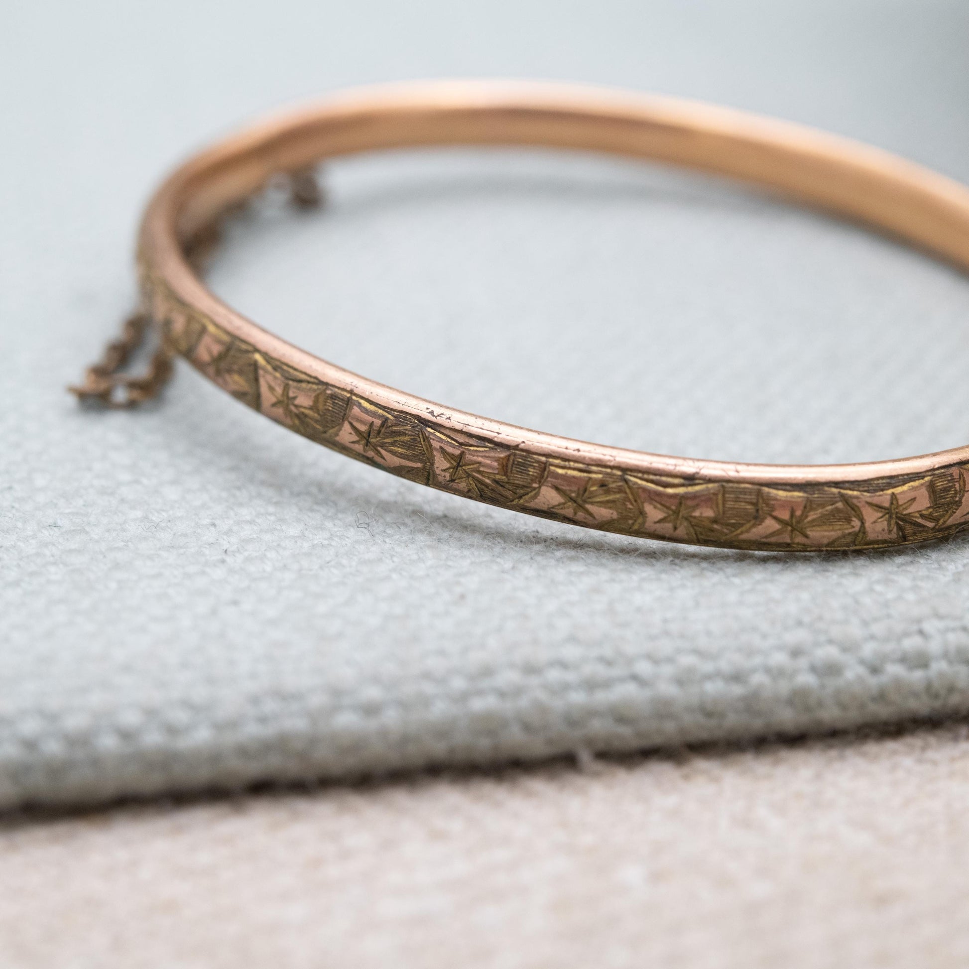 Antique Children's Rolled Gold Bangle Bracelet with Engraved Stars - Small Size