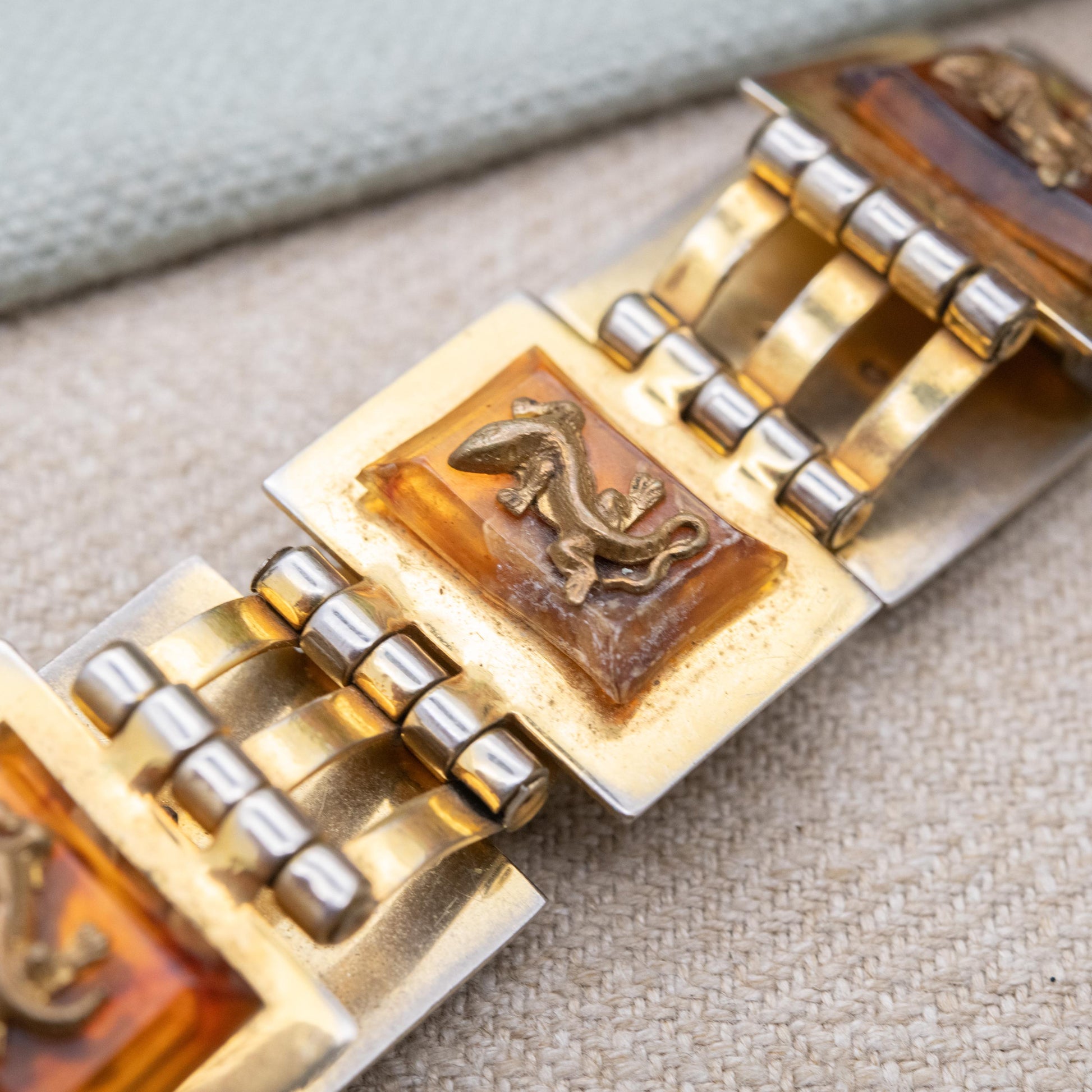 Vintage Jean Painlevé Salamander Bracelet c. 1920s Art Deco Jewellery with Early Plastic Tortoiseshell Bakelite