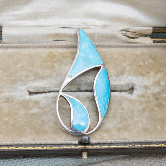 Suarti Sterling Silver Larimar Teardrop Pendant - Large Blue Gemstone and Openwork Design | Gift for Pendant Necklace