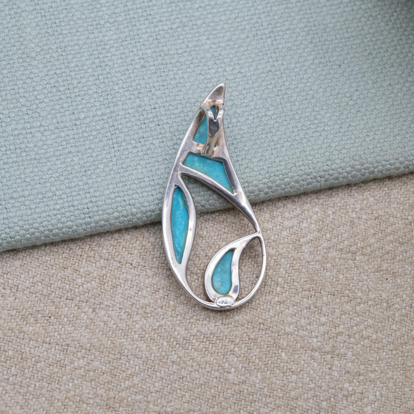 Suarti Sterling Silver Larimar Teardrop Pendant - Large Blue Gemstone and Openwork Design | Gift for Pendant Necklace