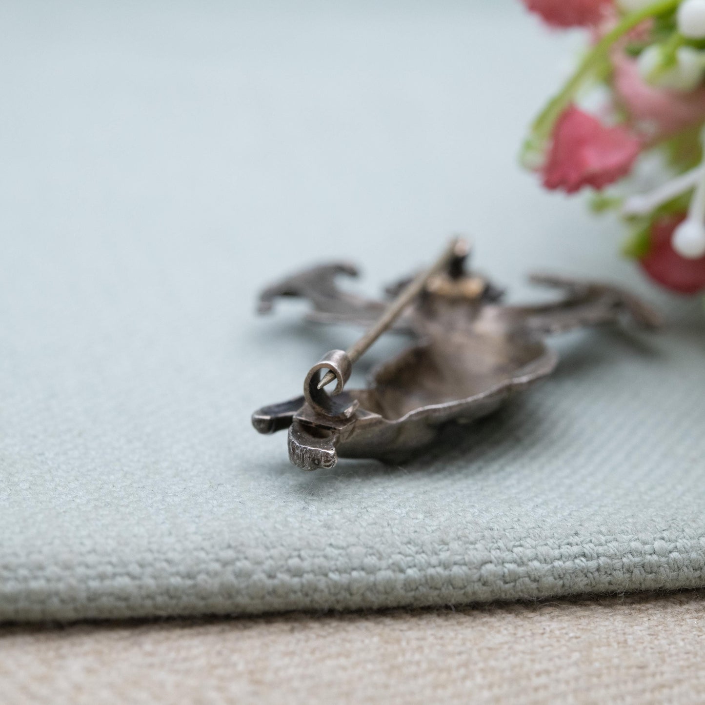 Antique Art Nouveau Repoussé Cherub Brooch c. 1900 - Winged Cupid with Bow and Arrows