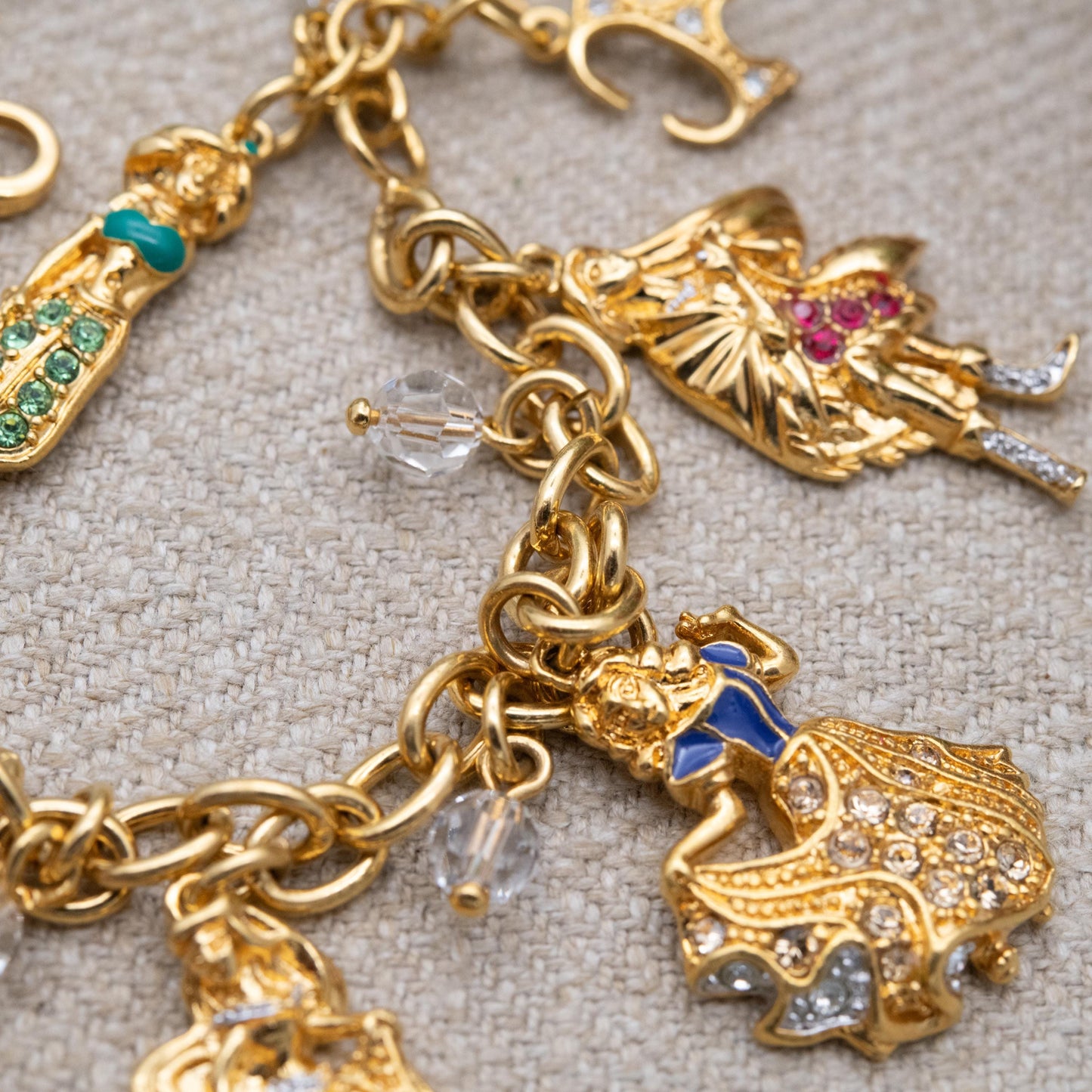 Disney Princess Charm Bracelet 24K Gold Plated with Swarovski Crystals by Bradford Gold Exchange