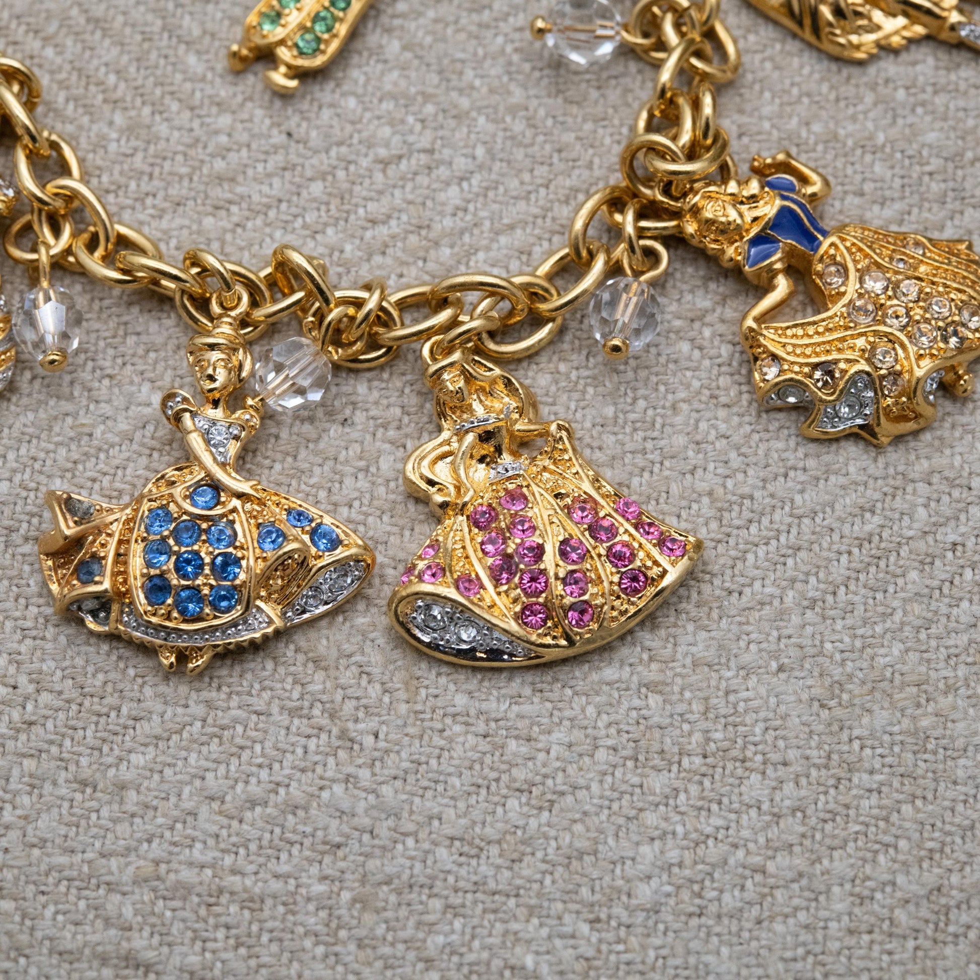 Disney Princess Charm Bracelet 24K Gold Plated with Swarovski Crystals by Bradford Gold Exchange