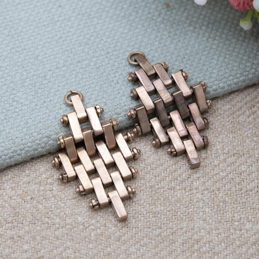 Jakob Bengel Art Deco Brickwork Ear Pendants - Mauerwerk Brick Link | Machine Age Collectable Costume Jewellery