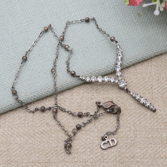 Vintage Christian Dior Crystal Necklace Y2K Signed Designer Jewellery - Adjustable Length