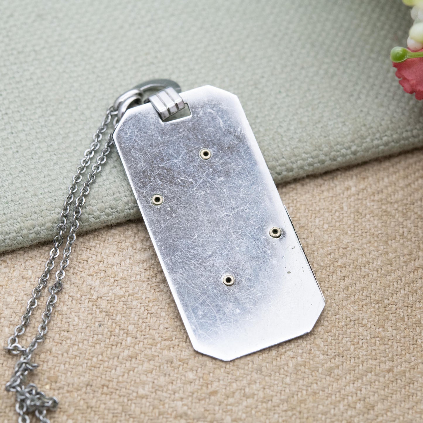 Vintage Art Deco Chrome Pendant Necklace c. 1930s with Modernist Leaf Design