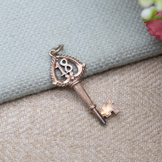 Vintage Nuvo Sterling Silver 18 Key Charm Pendant - Birthday Gift for Charm Bracelet | Key to the Door
