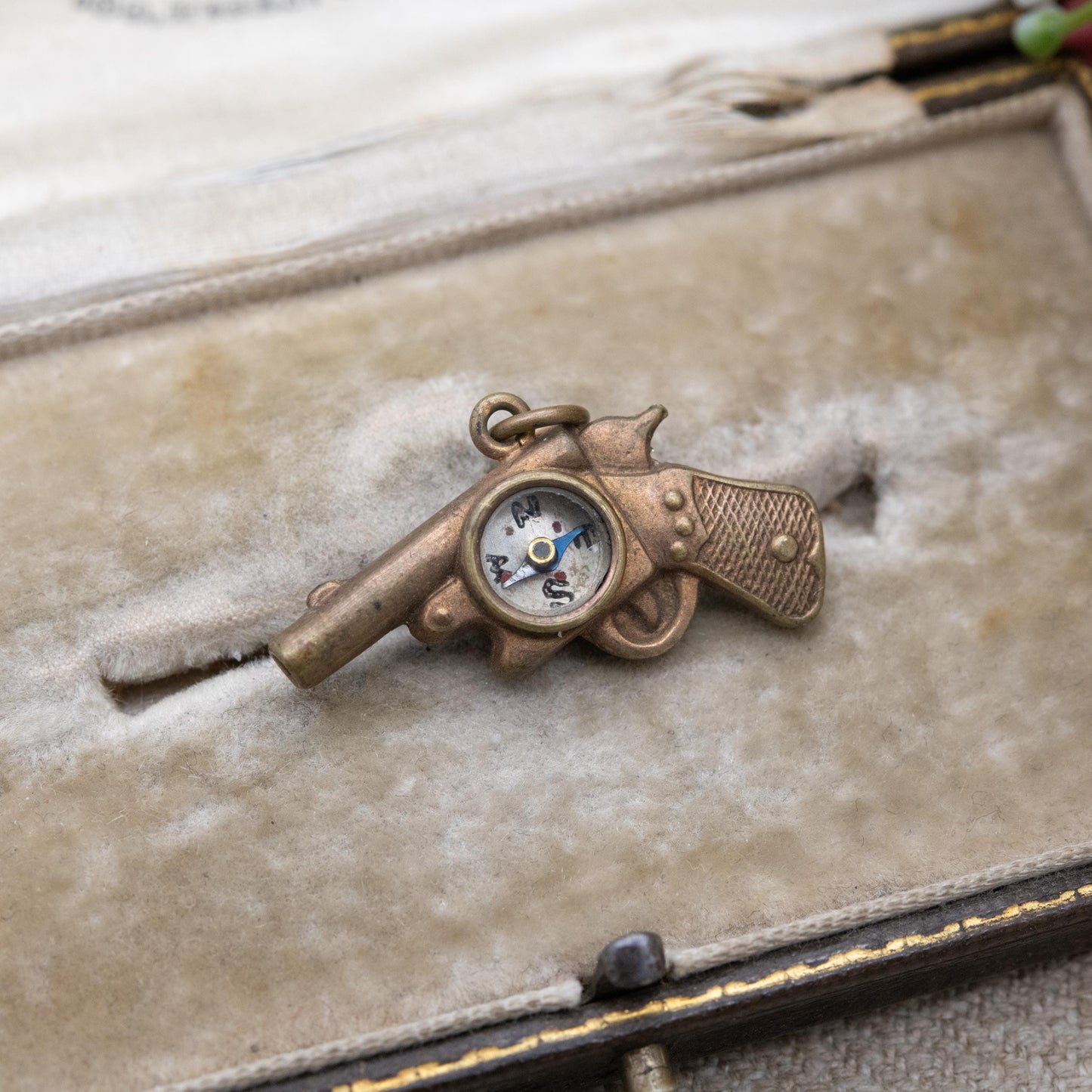 Antique Compass Revolver Charm Pendant c. 1910s - Novelty Miniature Working Instrument Jewellery Unusual Gift for Traveller