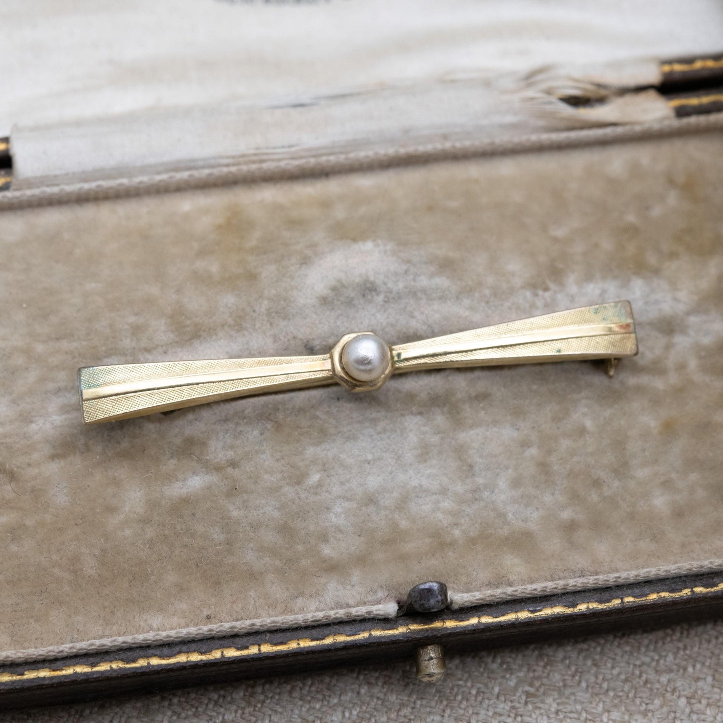 Vintage Americ Faux Pearl Bar Brooch by GK c. 1960s