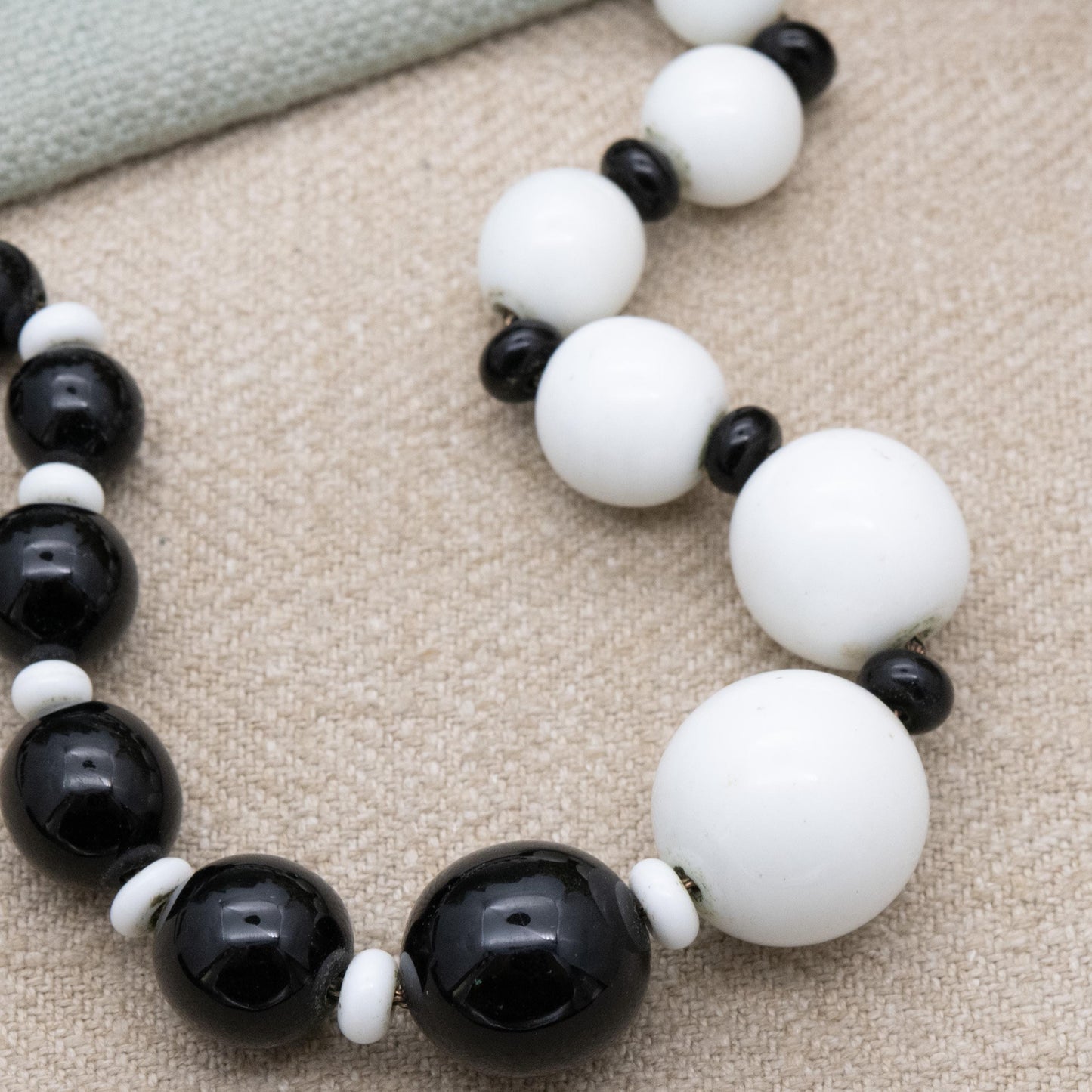 Antique Louis Rousselet French Art Deco Glass Bead Necklace c. 1920s - Made in France Black and White Graduated Beaded Necklace | 16"