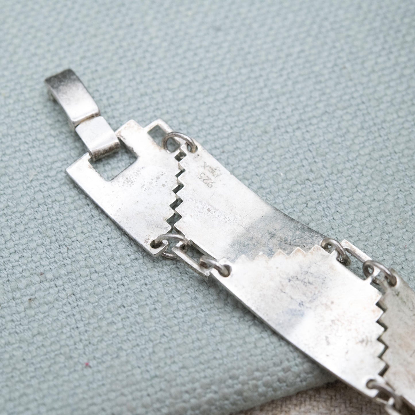 Vintage Mexican Sterling Silver Pyramid Panel Bracelet c. 1980s - Aztec Temple Design