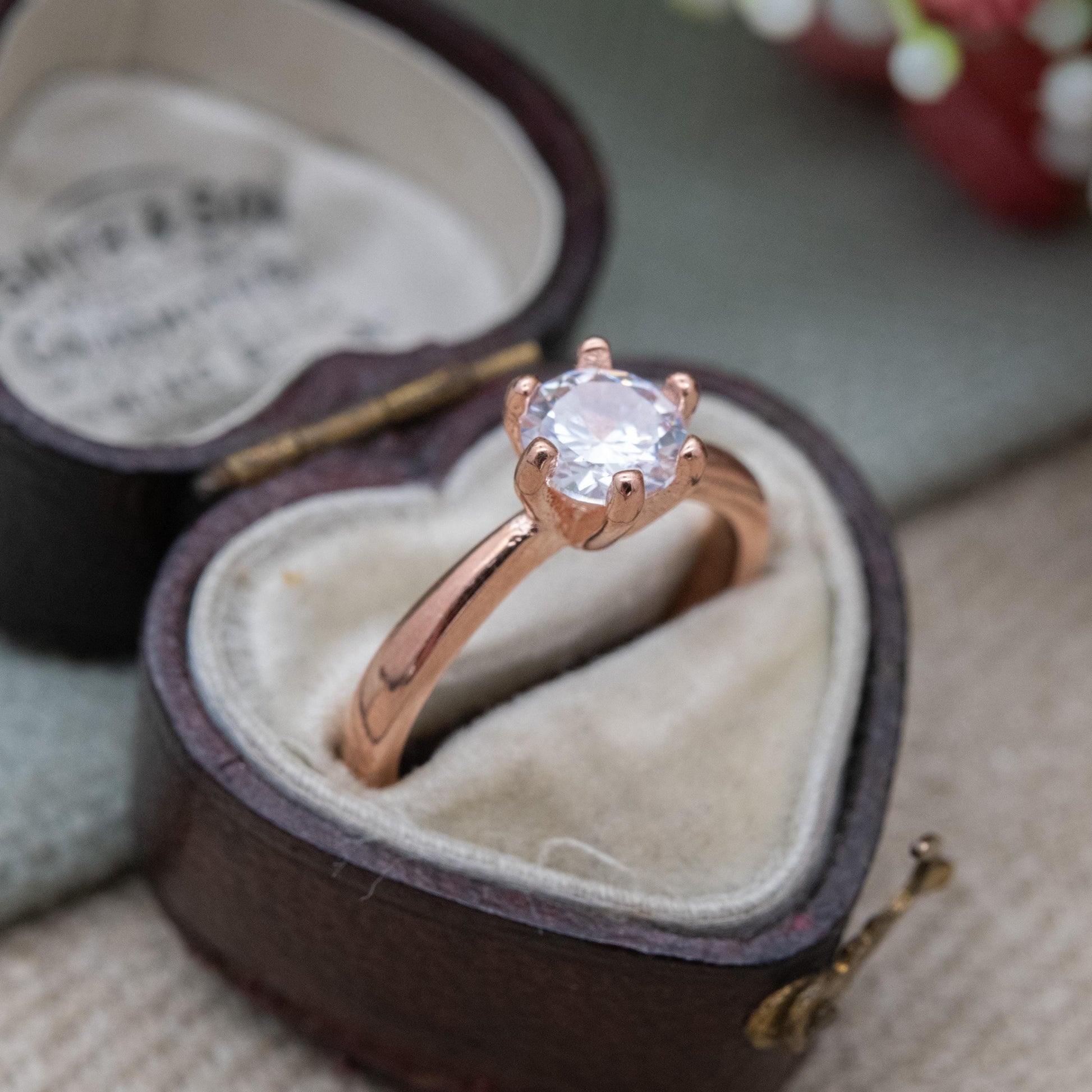 Rose Gold Plated Sterling Silver Solitaire Ring - Prong Set Sparkly Clear Stone | UK Size - J 1/2 | US Size - 5 1/4