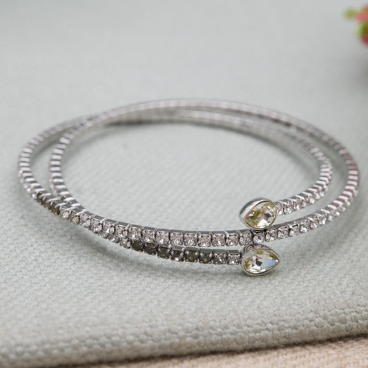 Swarovski Twisty Cuff Bangle Bracelet Rhodium Plated - Silver Tone with Clear Stone Crystals