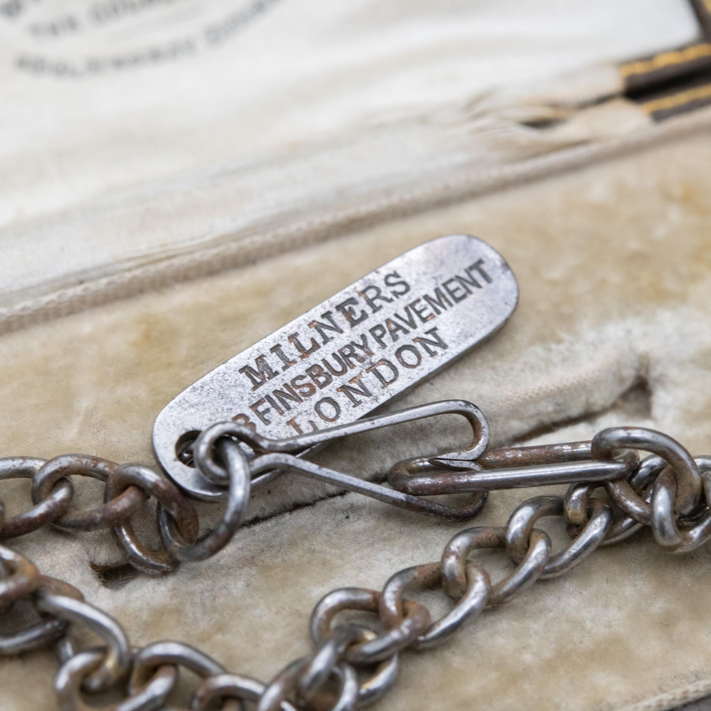 Antique Lost Item 5 Shilling Reward Tag c. 1910s - 28 Finsbury Pavement London Key Ring