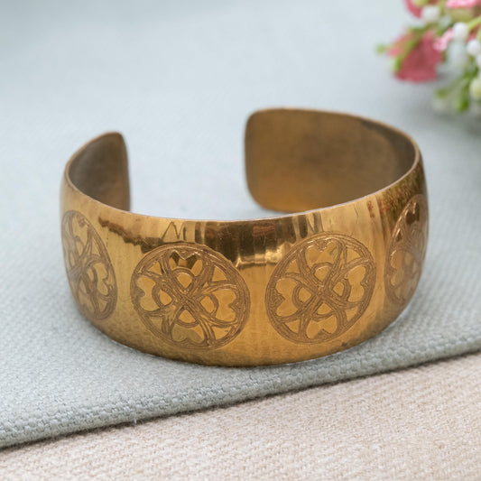 Vintage Moda Cuff Bangle with Engraved Four Leaf Clover Design - Handmade in Malta