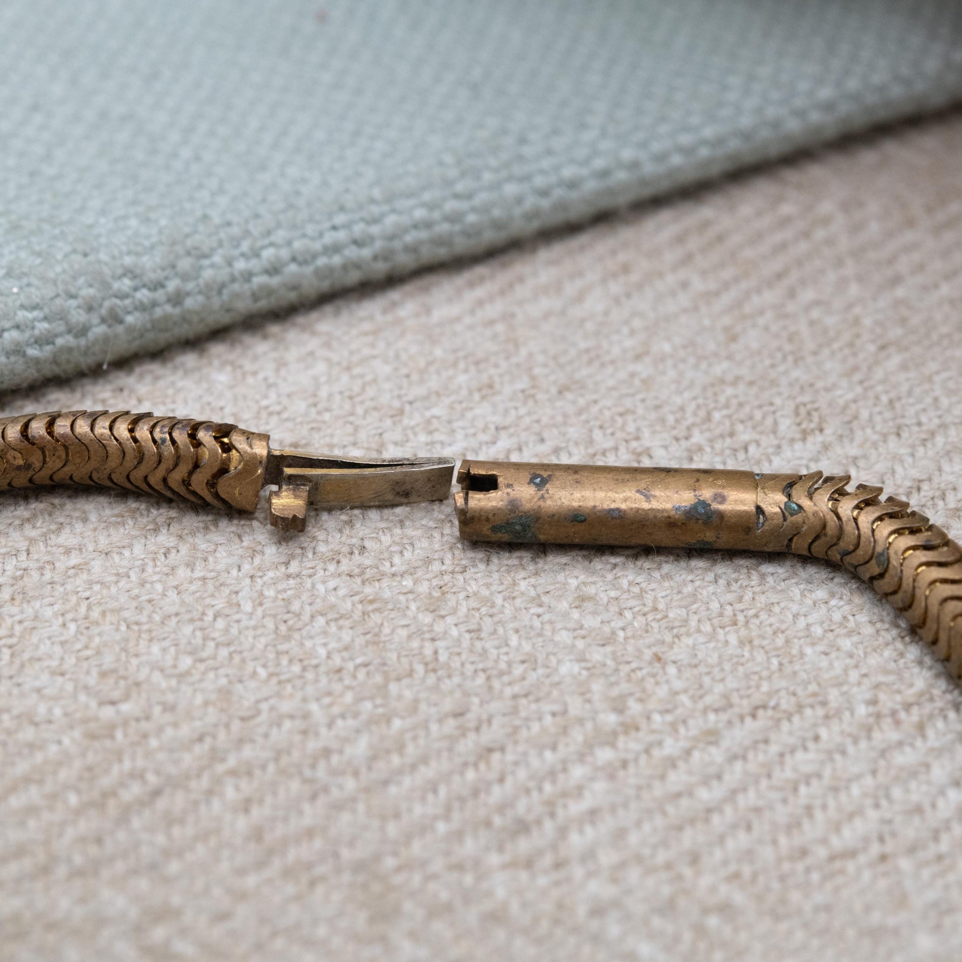 Antique Brass Snake Chain Necklace c. 1900 Victorian - Choker Length 15"