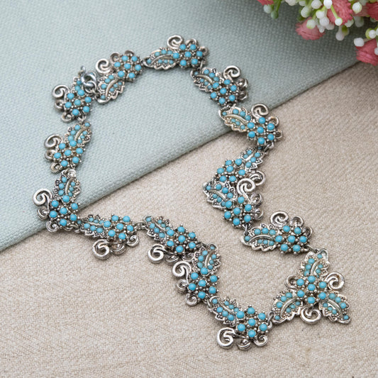 Vintage Faux Turquoise Choker Necklace c. 1950s - Silver Tone Blue Stones | 15"