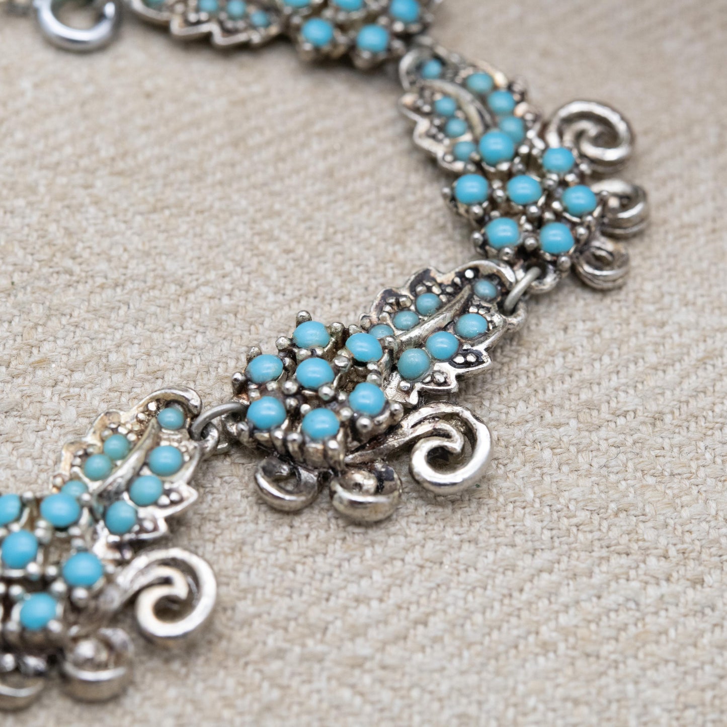 Vintage Faux Turquoise Choker Necklace c. 1950s - Silver Tone Blue Stones | 15"