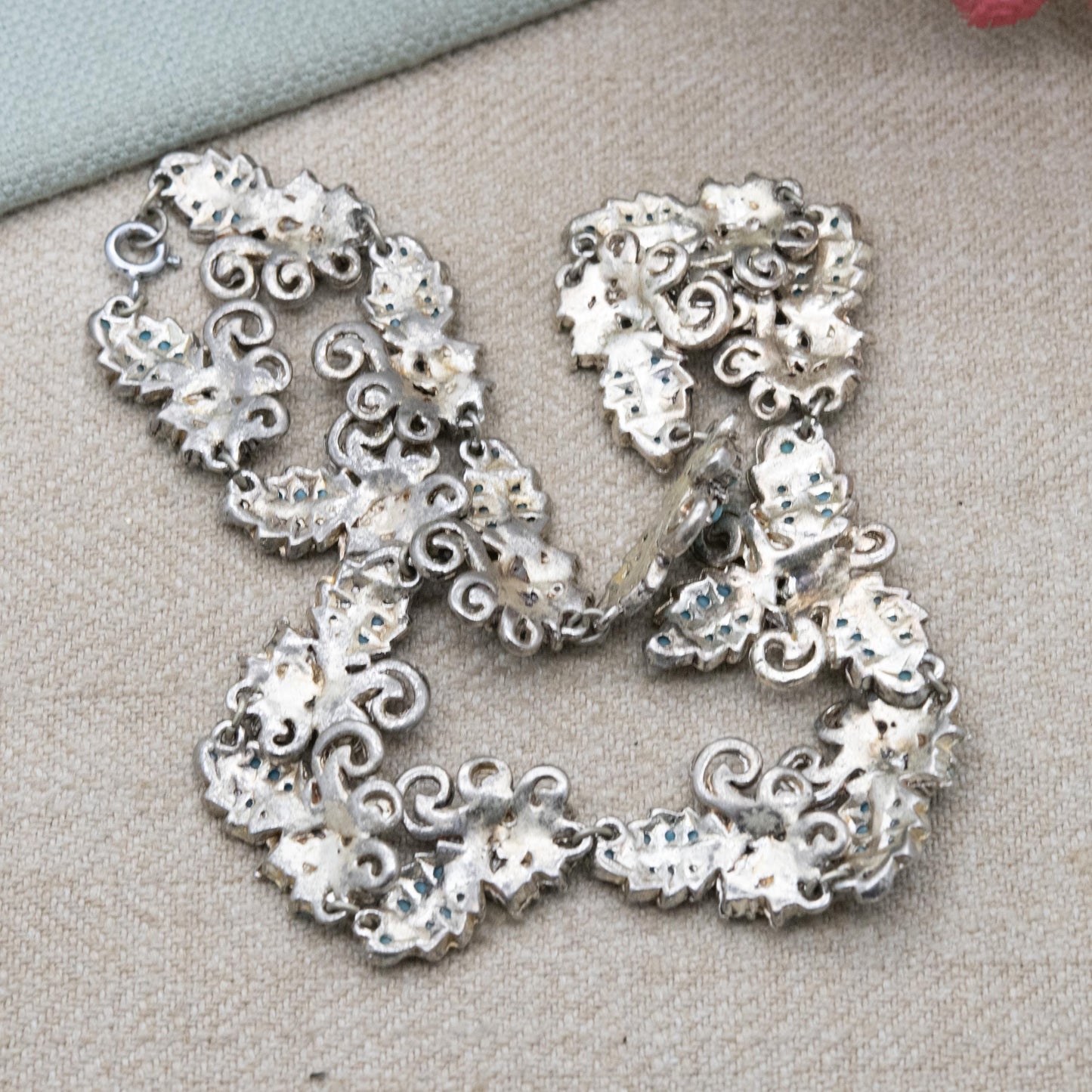 Vintage Faux Turquoise Choker Necklace c. 1950s - Silver Tone Blue Stones | 15"