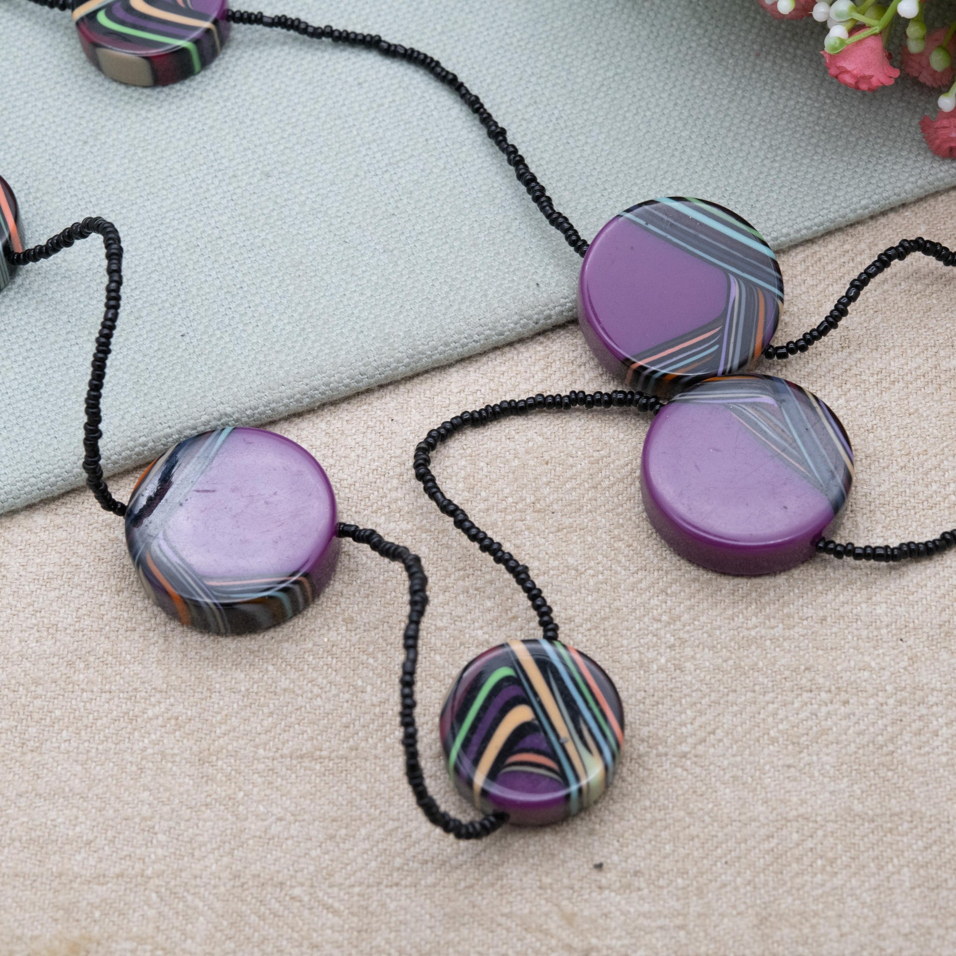 Sobral Purple Resin Swirl Necklace 48" - Signed Contemporary Designer