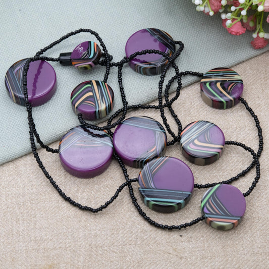 Sobral Purple Resin Swirl Necklace 48" - Signed Contemporary Designer