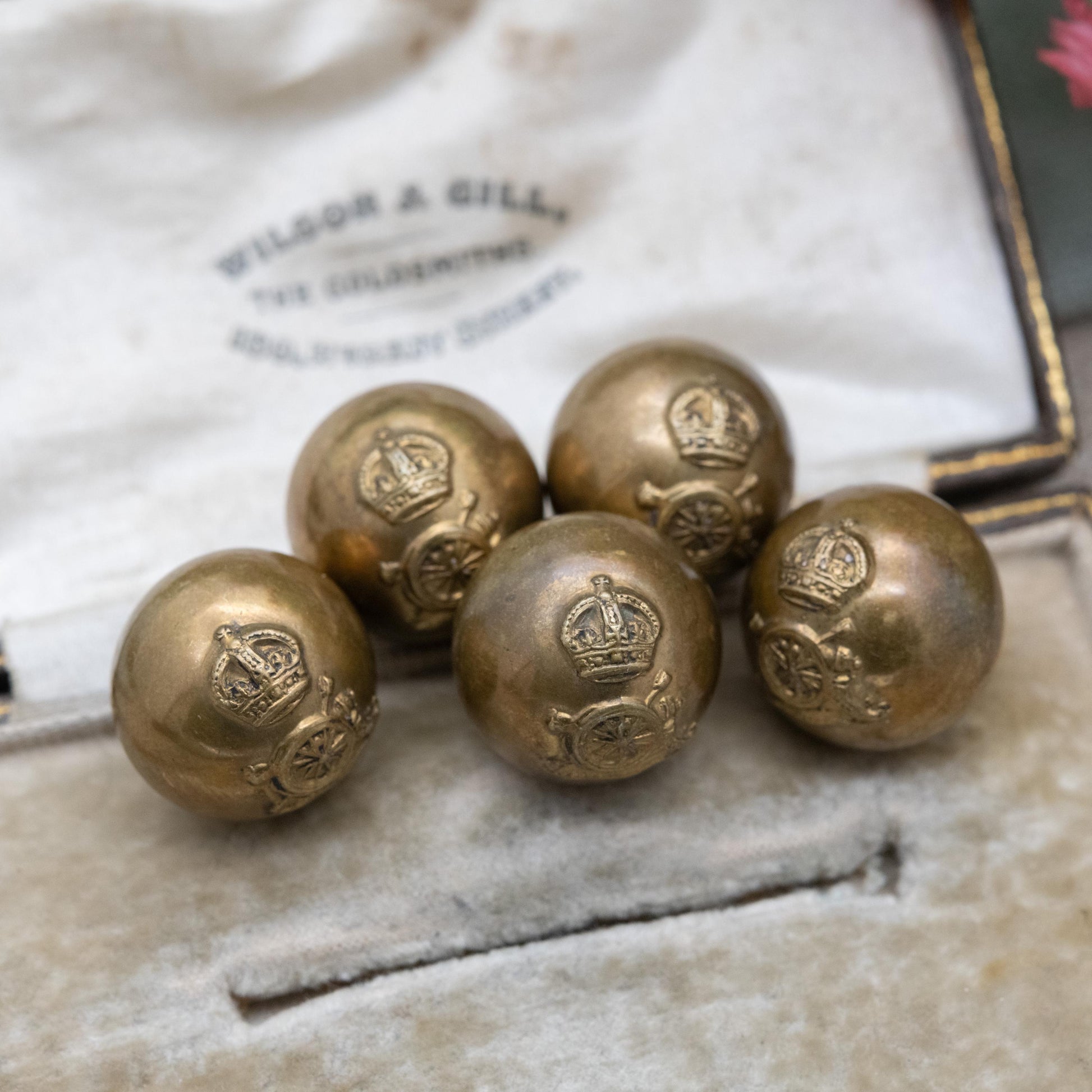 British Army Royal Artillery Buttons by Pitt & Co Set of Five - Maddox Street London