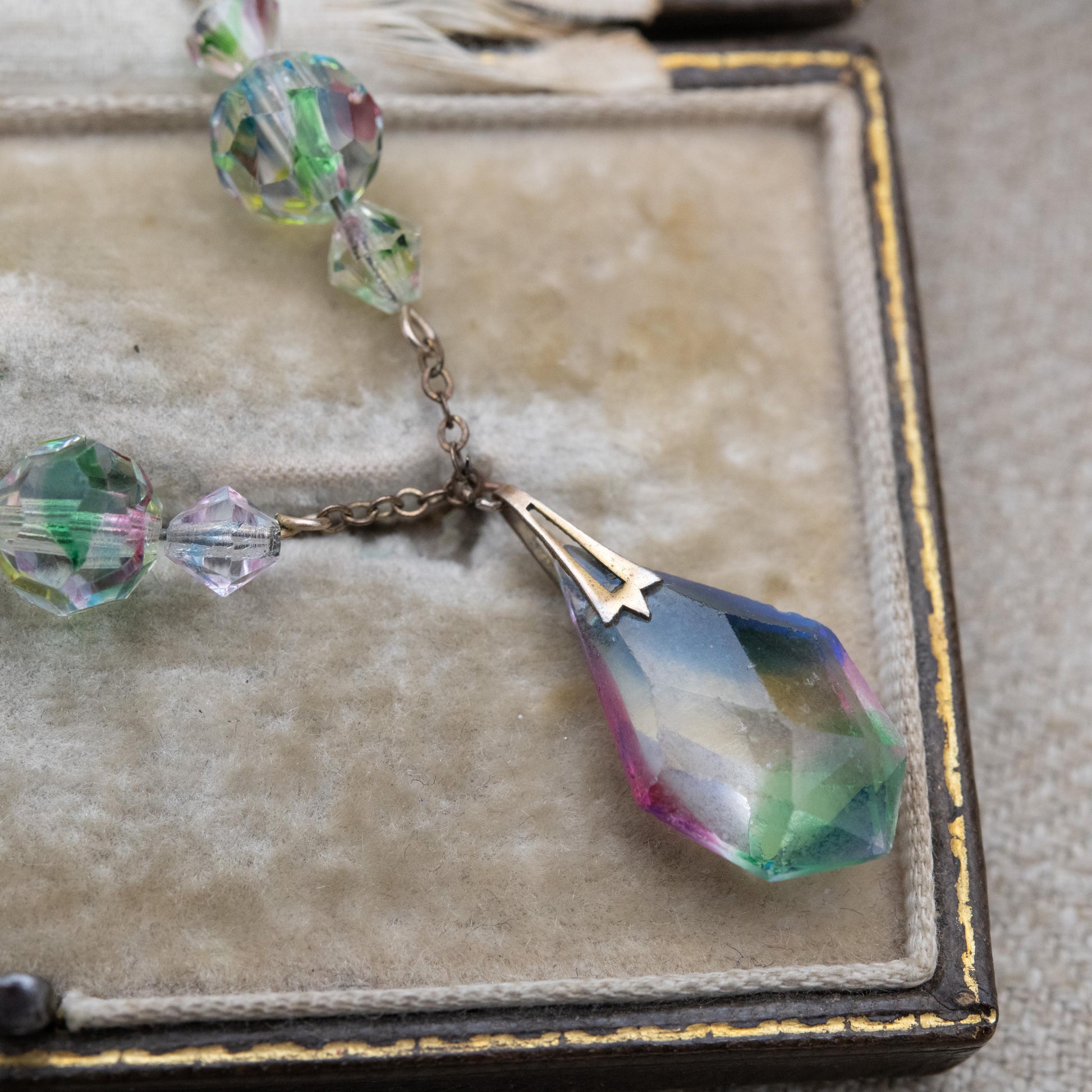 Antique Iris Glass Necklace c. 1910s - Art Deco Czech Rainbow Glass