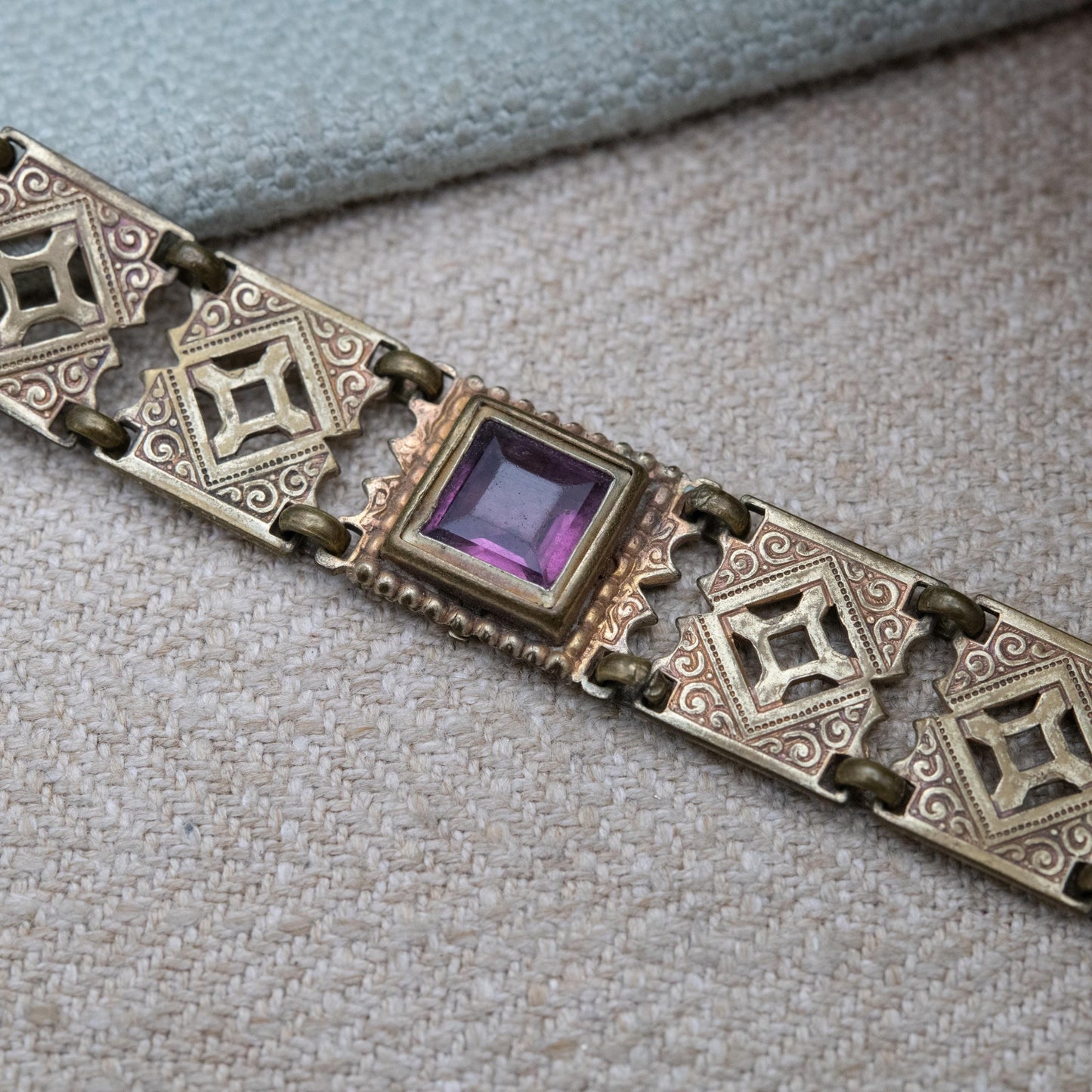 Antique Purple Paste Panel Bracelet with Cut Out Design c. 1900