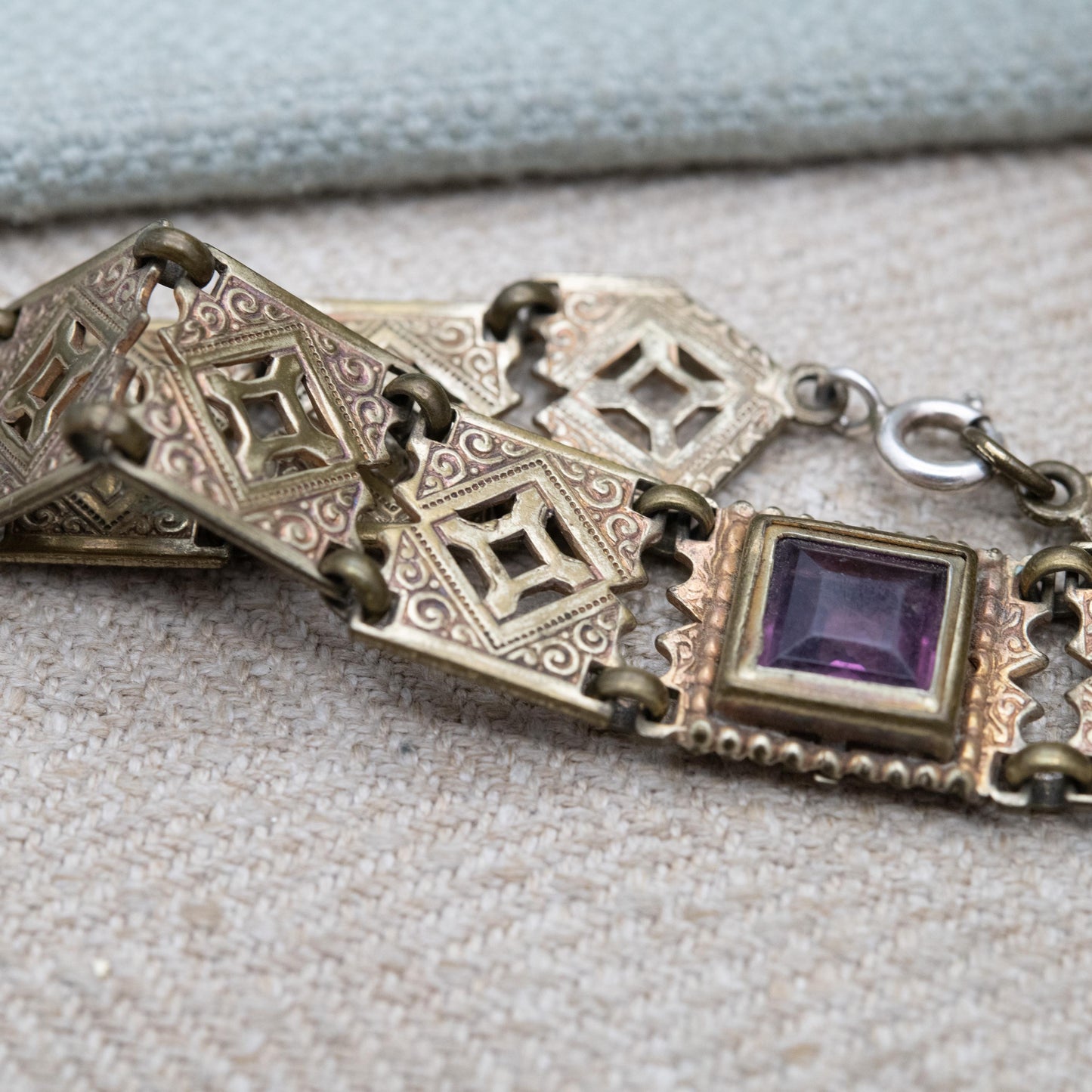 Antique Purple Paste Panel Bracelet with Cut Out Design c. 1900