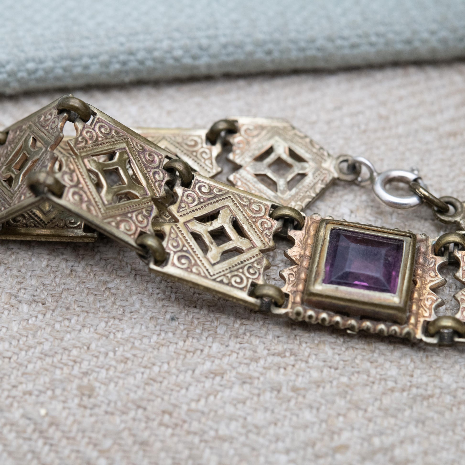 Antique Purple Paste Panel Bracelet with Cut Out Design c. 1900