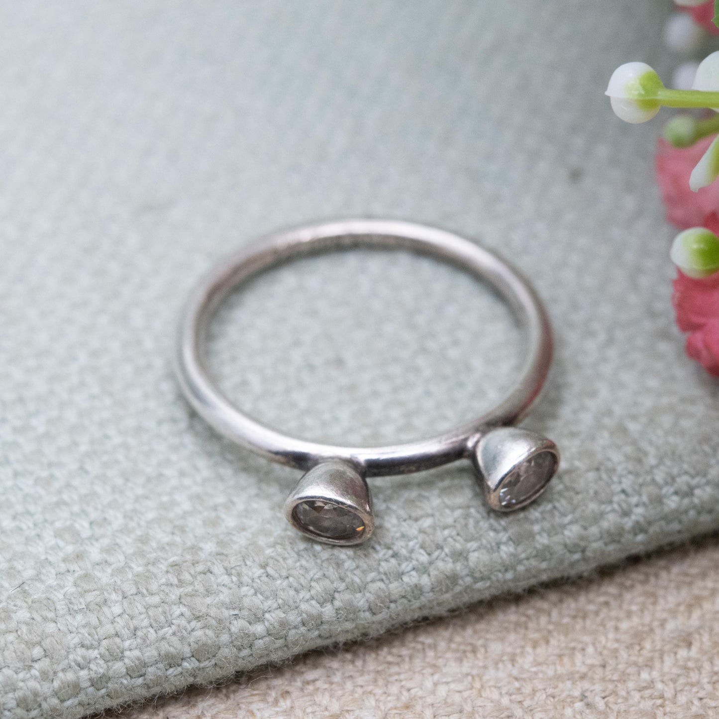 Danish Hans Henrik Nygaard HHN Sterling Silver Two Stone Ring - Minimal Stacking Ring | UK Size - R | US Size - 8 3/4